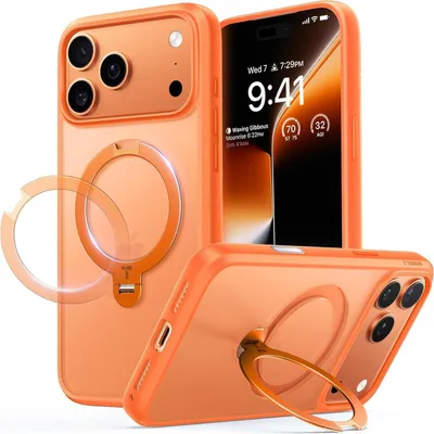 Produktbild von Hülle für iPhone 17 Pro mit 360° Ständer und MagSafe, Militärschutz, Orange
