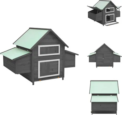 Immagine prodotto di vidaXL Pollaio grigio e bianco 152x96x110 cm in legno massello di abete - Habitat e recinti per piccoli animali