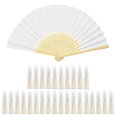 Produktbild von Omgoods – Set mit 28 faltbaren weißen Handfächern für Hochzeiten und Feiern