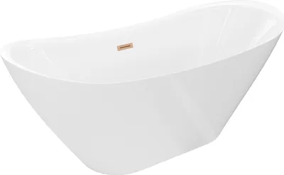 Produktbild von Mexen Lotos freistehende Badewanne 150 x 75 cm, weiß, Überlauf gebürstetes Kupfer - 52051507700-65