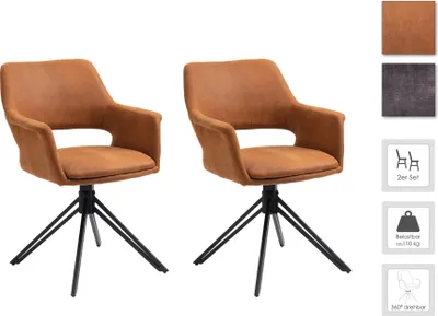 Obrázek produktu pro byLIVING Jídelní židle set 2 Estelle / Vintage látka hnědá / Rám kov černý / Sedák otočný o 360° / Jídelní židle / Židle do obývacího pokoje / Š 57, V 84, H 61, cm