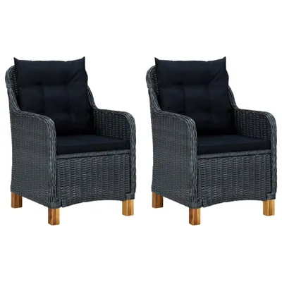 Image de vidaXL Gartenstühle mit Kissen 2 Stk. Poly Rattan Dunkelgrau