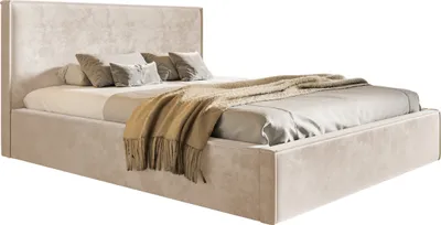 Image de Lit double avec coffre de rangement 180x200 Kyoto - Sommier à lattes, tête de lit, tissu velours, beige