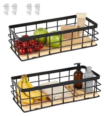 Produktbild von Metallischer Wandkorb mit Holzfuß für die Aufbewahrung im Haus