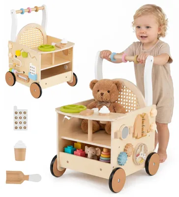 Produktbild von COSTWAY Lauflernwagen, multifunktional Montessori-Baby Lauflernhilfe, Babywalker mit Aktivitätszentrum, Rädern & Staufach, Laufspielzeug für Kinder 1+