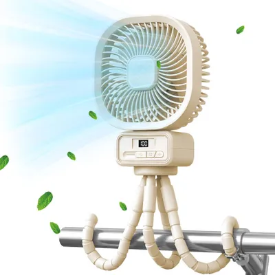 Produktbild von Tragbarer Ventilator Kinderwagen, 270° Drehung Ventilator Klein mit 3 Geschwindigkeiten, USB Ventilator Leise mit Abnehmbare Halterung und LED