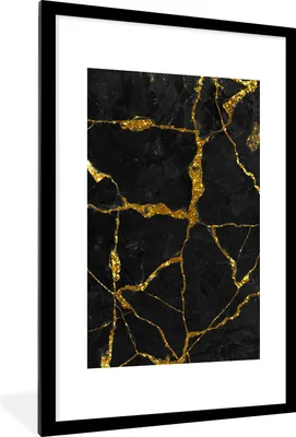 Produktbild von MuchoWow® Gerahmtes Poster Marmor - Gold - Schwarz - Marmoroptik - Glitter 60x90 cm - Poster mit Schwarzem Bilderrahmen Wandposter Rahmen Foto Bilder - Dekoration - Wandposter Wohnzimmer - Hochwertig