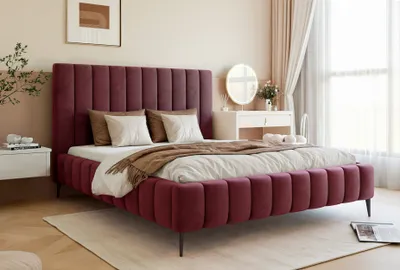 Produktbild von Besilio Möbel - Doppelbett 160x200 Tina II Slim Samtstoff - Designer-Bett mit Lattenrost, Kopfteil & Bettkasten - Burgunderrote & Velluto 32