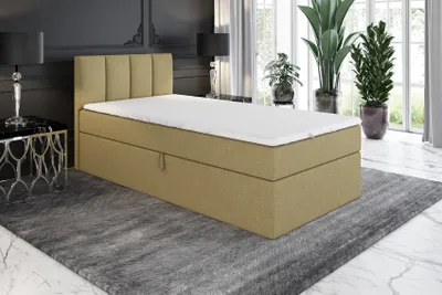 Produktbild von Boxspringbett, Jugendbett GUNNAR 80x200  (Links) mit Bettkästen, Bonell-Matratze und Topper. Farbe: Hellbraun.