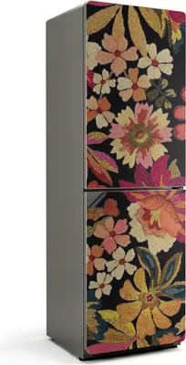 Produktbild von Blumenstickmuster – Magnetische Kühlschrank Abdeckung – Dekorfolie magnetisch Küche – Kühlschrank Magnet Deko – selbstklebende Magnettafel – Magnetfolie für Kühlschranktür – 60x190 cm