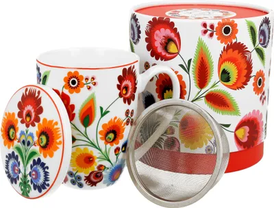 Produktbild von DUO ETNO Becher 380 ml ŁOWICZ mit Teesieb, New Bone China Porzellan