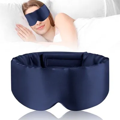 Produktbild von Geschmeidiges Nachthemdennachthemd für Frauen und Männer, 100% Seiden Ohr- und Gesichtsmaske, großes Schlafmasker mit verstellbarer Schnurverschluss für Zuhause und Reisen (Mittelmeerblau)