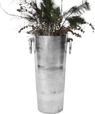 Bodenvase MALO 83cm groß Aluminium silber Dekovase Antik-Finish