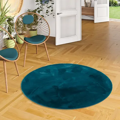 Produktbild von Luxus Super Soft Fellteppich Plush Petrol Rund, Größe:80 cm Rund