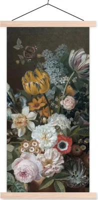 Produktbild von MuchoWow® Textilposter Stilleben mit Blumen - Gemälde von Eelke Jelles Eelkema 60x120 cm mit holzfarbenen Rahmen - Holz