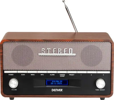 Produktbild von Denver DAB-36 Retro DAB+ Digitalradio mit Bluetooth, AUX-Eingang, Uhr- und Weckfunktion