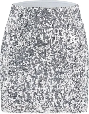 Productafbeelding van Paillettenrok, midi-lengte, elastische tailleband, feestelijk, glanzend, zilver