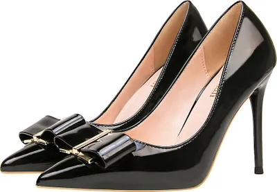 Produktbild von Damen High Heels mit 10 cm Stiletto-Absatz & Bogenknoten - Elegante PolyurethanPumps für Party, Hochzeit & Club (Spitze Zehe, Slip-On, wasserdicht),Schwarz,38 EU