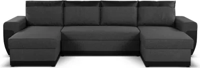 Image de Best Mobilier Milan - Canapé d'angle panoramique - convertible - 7 places - 2 coffres de rangement , Noir / Gris