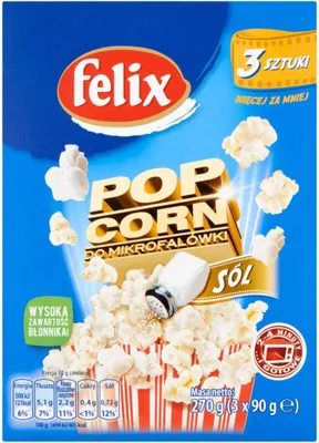 Zdjęcie produktu dla felix Popcorn do mikrofalówki sól 270 g (3x90 g)