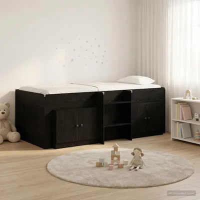 Obrázok produktu pre Maison Exclusive – Posteľ s úložným priestorom a skriňou, 3 kusy, čierna, drevotrieska