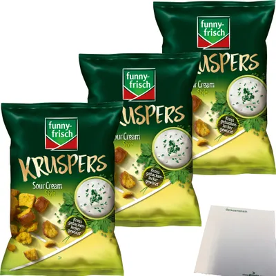 Produktbild von funny frisch Kruspers Sour Cream Style lecker gewürzt vegetarisch 3er Pack (3x120g Tüte) + usy Block