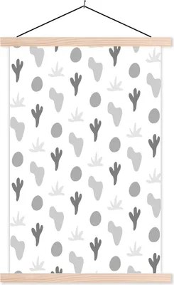 Produktbild von MuchoWow® Textilposter Hintergrund - Pflanzen - Schwarz - Weiß 40x60 cm mit holzfarbenen Rahmen - Poster