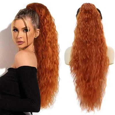 Obrázok produktu pre Dlhý, vlnitý, kučeravý parochňový drdol s gumičkou, dĺžka 75 cm, farba: medená