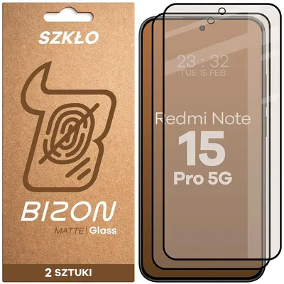 Produktbild von Mattes Hartglas für Xiaomi Redmi Note 15 Pro 5G, Bizon Glass Matte Duo, Schwarzer Rahmen, 2 Stück