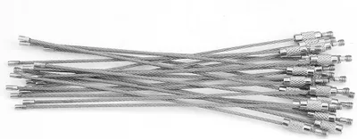 Produktbild von 40 Stück Schlüsselringe aus Drahtseil [15,5cm Lang - Ø 50mm] - 1,53mm dickes Stahlseil, multifunktionaler Gepäckanhänger mit Drehverschluß, schraubbarer Schlüsselanhänger
