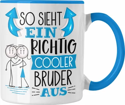 Produktbild von Trendation - Bruder Tasse Geschenk So Sieht Ein RIchtig Cooler Bruder Aus Geschenkidee von Schwester Lustiger Spruch Geburtstag Becher Kaffeetasse (Blau)