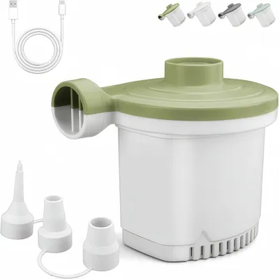 Produktbild von Aufladbare Luftpumpe mit Batteriestandsanzeige 2500mAh, 3 Düsen, 2-in-1 Inflate und Deflate Elektropumpe für Camping, Luftmatratze, Pool(Grün)