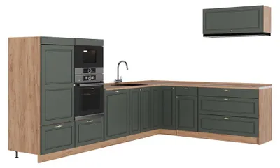 Produktbild von Eckküche Vicco Fame-Line Grün-Gold Landhaus/Goldkraft Eiche 327 x 227 cm, AP Eiche, Model 64397