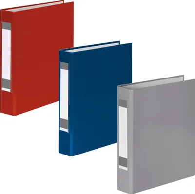 Produktbild von 3x Ringbuch mit Rückenschild / DIN A5 / 2-Ring / je 1x rot, blau und grau