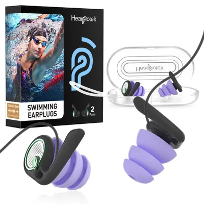 Obrázek produktu pro Špunty do uší pro plavání, pro dospělé, 2 kusy, černo-fialové, silikonové, opakovaně použitelné, vodotěsné