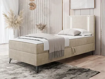 Obrázok produktu pre Americká jednolôžková posteľ 90x200 FIDOREA - svetlá béžová, pravé prevedenie + topper ZDARMA