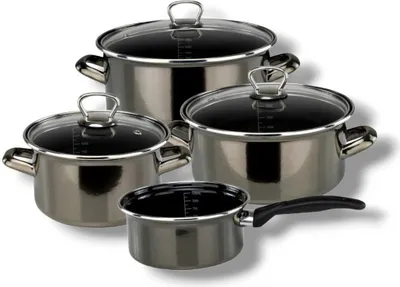 Produktbild von Bemus Topf-Set "Black Pearl" - Anthrazit, Stahl-Emaille (7-tlg), 7-tlg., (Induktion),