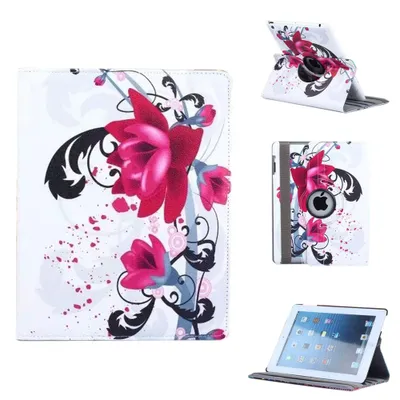 Image de Pour iPad 6e/5e génération 2018/2017 étui en cuir PU, Auto Sleep/Wake 360 degrés de rotation multi-angles cas support folio,Fleur blanche papillon,Fleur noire