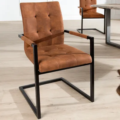 Produktbild von riess-ambiente Design Freischwinger Stuhl OXFORD vintage braun mit Armlehne Eisengestell Esszimmerstuhl Essstuhl