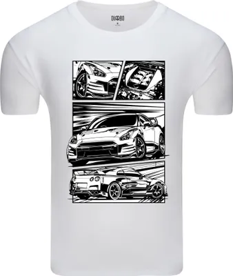 Produktbild von Diarbo Herren T-Shirt mit Aufdruck Für Autofans Nissan GT-R Comic Weiß Gr.L