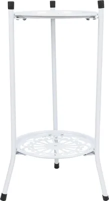 Produktbild von 2-stöckiger Metall Pflanzenständer Hoher Pflanzenständer - Blumentopf Halter Wohnaccessoires Garten Zubehör - Weiß