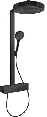 Duschsystem mit Thermostat, Regendusche 360 mm, Handbrause, matt schwarz
