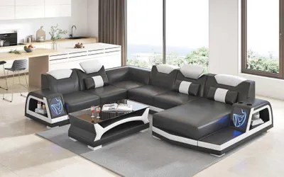 Produktbild von Ecksofa Modern Wohnlandschaft Sofa U Form Groß Ledersofa Braun Sofas