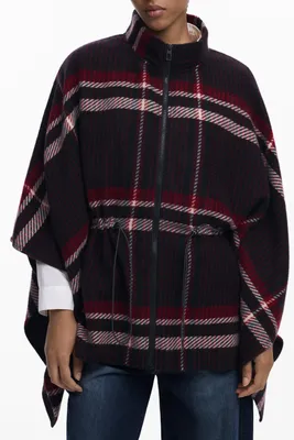 Produktbild von Poncho Damen Schwarz mit Karos & Kontrastdetails - Mit Reißverschluss