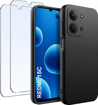 Immagine prodotto di Custodia per Xiaomi Redmi 15C 5G opaca nera in silicone sottile + 2 PEZZI DI VETRO
