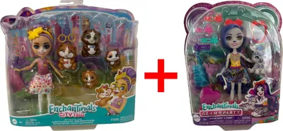 Produktbild von 2er-Set Enchantimals GJX43 City Tails Glee Meerschweinchen-Mädchen + HNV28 Glam Party Zermirah Zebra  mit Figuren, Haar-Accessoires, Geschenk-Set