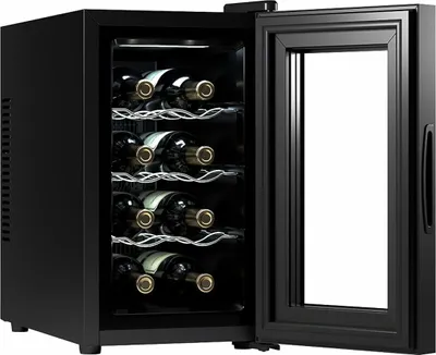 Produktbild von Cecotec GrandSommelier 830, Thermoelektrische Weinkühler, Freistehend, 8 Flasche(n), E, Innenbeleuchtung, Schwarz