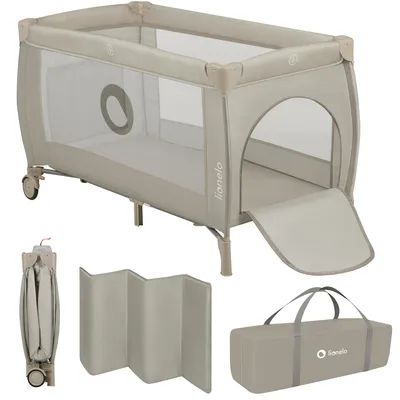 Produktbild von Lionelo Stefi Plus Reisebett Baby 2in1, mit zweiter Schlafebene, Matratze, Seiteneinstieg mit Reißverschluss, Transporttasche, klappbar, 0–36 Monate