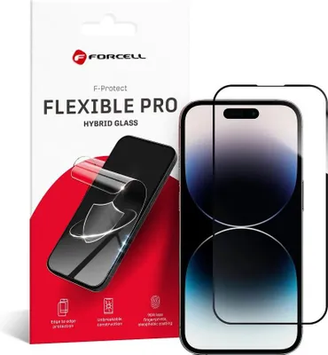 Zdjęcie produktu dla Hybrydowe elastyczne szkło Forcell 5D Full Glue - APP IPHONE 14 Pro schwarz