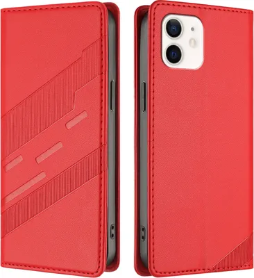 Produktbild von Hülle für iPhone 11, Kunstleder Brieftaschen Handyhülle mit Kartenfach und Standfunktion Rot